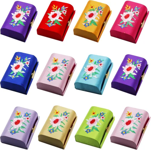 Miniatura 14 de Estuche de lápiz labial con espejo para lápiz labial, caja de almacenamiento mini portátil de doble rama floral joyería cosmética estuche paquete