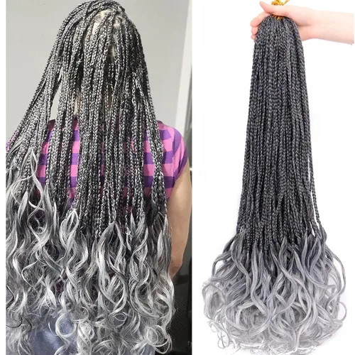 Trenzas de ganchillo rizadas francesas de 22 pulgadas, 8 paquetes, trenzas de caja diosa grises para mujeres, de ganchillo pre-trenzadas con Trenzas