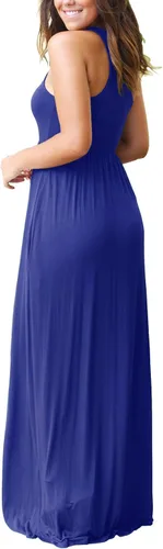Miniatura 4 de GRECERELLE Womens Sleeveless Racerback Loose Plain Maxi Dress Floral Print Casual Long Dresses with Pockets
