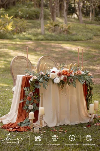 Miniatura 5 de Ling's moment Guirnalda de flores de otoño de 9 pies para decoraciones de fondo - Flores de arco de boda, eucalipto y rosa, guirnalda floral O