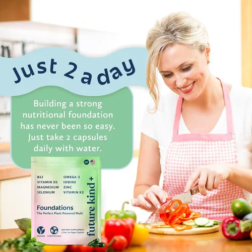 Miniatura 8 de Future Kind Multivitamínico sin carragenina para mujeres y hombres con omega-3, B12, D3, zinc, yodo, magnesio, K2 y selenio, vegano, bolsa