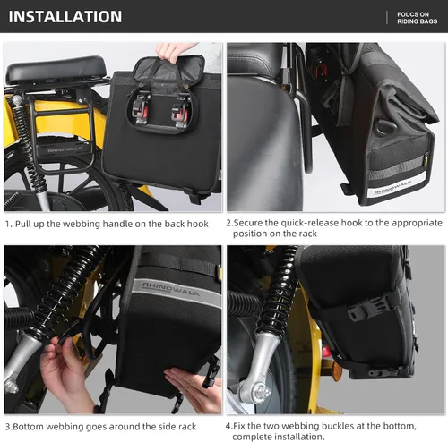 Miniatura 6 de Rhinowalk Alforja para motocicleta, 13 L, impermeable, bolsa de equipaje de liberación rápida para motocicleta de viaje (negro, 1 unidad)