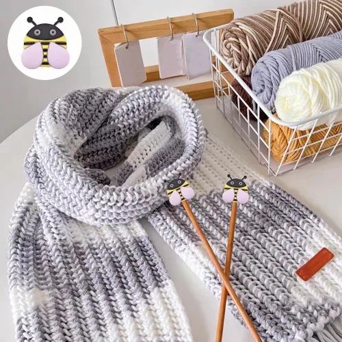 Miniatura 4 de Paquete de 10 tapones de aguja de protección de punta de abeja, herramientas de tejer, accesorios para tejer Abeja colorida