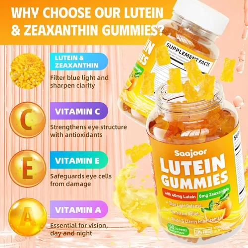 Miniatura 4 de Gomitas de luteína y zeaxantina, suplemento vitamínico para ojos con 40 mg de luteína y 8 mg de zeaxantina para apoyar la salud macular, la visión