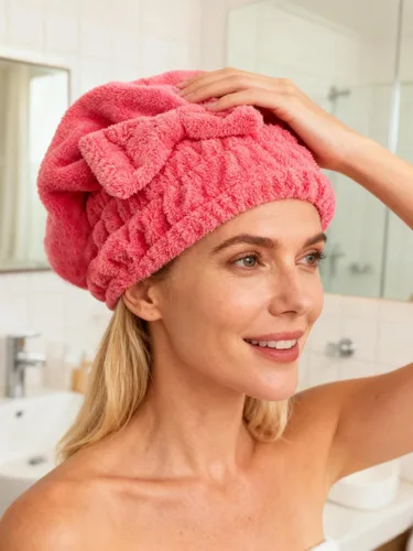 Miniatura 3 de Toallas de microfibra para secar el cabello con gorro de ducha con nudo de lazo, turbante para el cabello, gorro de baño para cabello rizado, corto