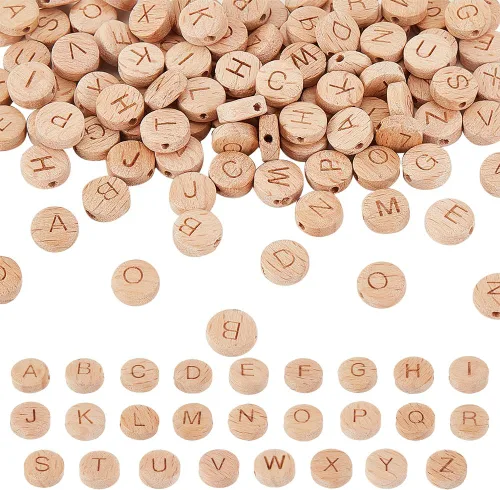 Miniatura 7 de OLYCRAFT 300 cuentas de madera del alfabeto, cuentas de letras de madera coloridas de 0.394 pulgadas (0.394 in), cuentas de letras cuadradas