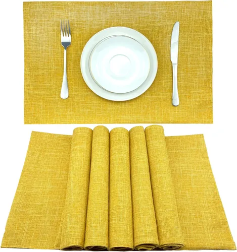 Miniatura 12 de Weabetfu Juego de 4 manteles individuales de tela resistentes al calor, manteles individuales de algodón y lino, lavables a máquina, manteles