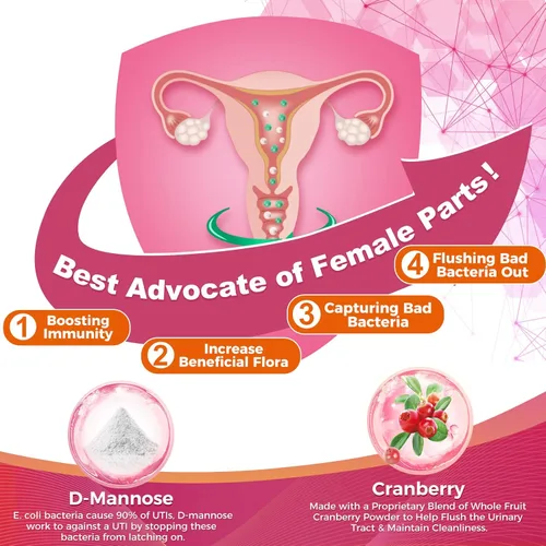 Miniatura 4 de ZEBORA Probióticos para mujeres 100 mil millones de UFC con prebióticos, D-manosa y arándano para digestivos, inmunes y femeninos, apoyo de salud UT