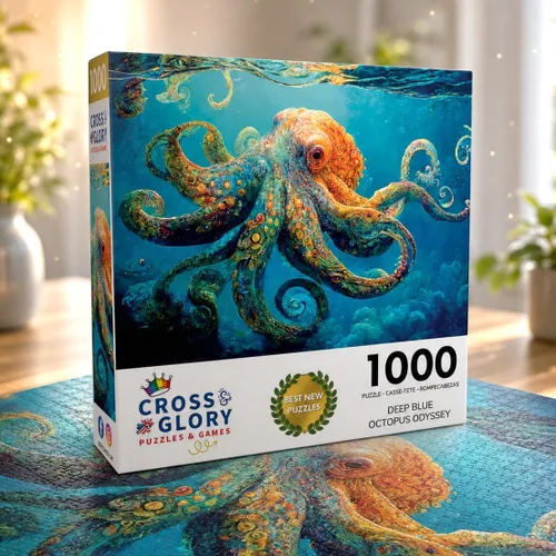 Miniatura 2 de Cross & Glory Rompecabezas de 1000 piezas para adultos Odisea de pulpo azul profundo Rompecabezas de pulpo oceánico para adultos Desafiante