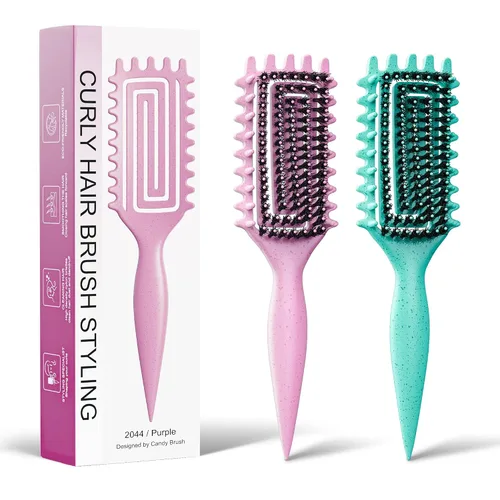 Miniatura 10 de Cepillo para definir rizos para cabello grueso y en bucles, cepillo de cerdas firmes TPEE para desenredar rizos gruesos 4A–4C, cepillo de dientes