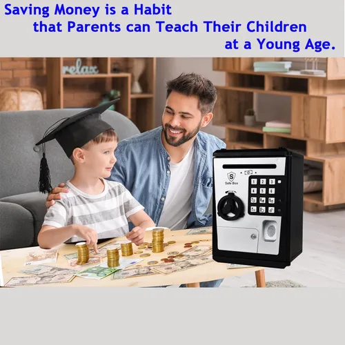 Miniatura 5 de Caja fuerte para niños con contraseña por huella dactilar, alcancía parlante con diseño de cajero automático para dinero real, juguete de regalo