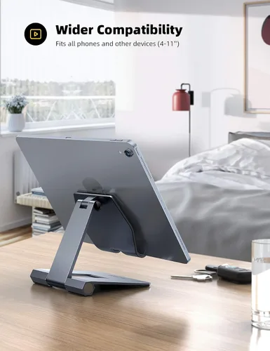 Miniatura 4 de Lamicall Escritorio ajustable de metal de aluminio para teléfono celular, soporte plegable de metal de aluminio resistente para teléfono de Gris