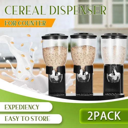 Miniatura 2 de Umigy Paquete de 2 Dispensadores Triples Indispensables de Alimentos Secos, Capacidad de 67 oz Cada Uno, Contenedor de Cereales para Almacenamiento