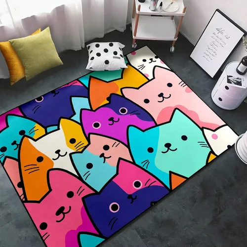 Miniatura 17 de Alfombra de gato para habitación de niñas, diseño de dibujos animados, decoración para dormitorio, bonita alfombra de área de gatos, alfombras
