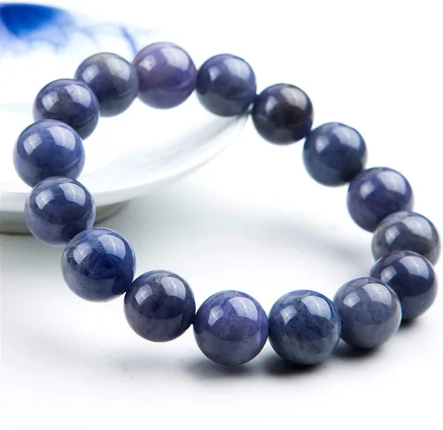 Miniatura 2 de Precious Blue Natural Tanzanite Gemstone Big Round Crystal Bead Stretch Bracelet 0.531in