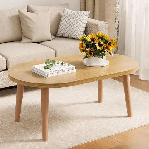 Mesa auxiliar pequeña, mesa baja con patas de madera maciza, mesa auxiliar ovalada de 23.6 pulgadas, mesa auxiliar auxiliar de pie para sentarse en