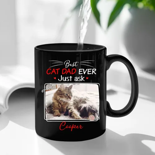 Miniatura 3 de Taza de café personalizada con nombre y foto de gato, marco de fotos personalizado para gato, taza de café negra de 11 onzas y 15 onzas, taza de té