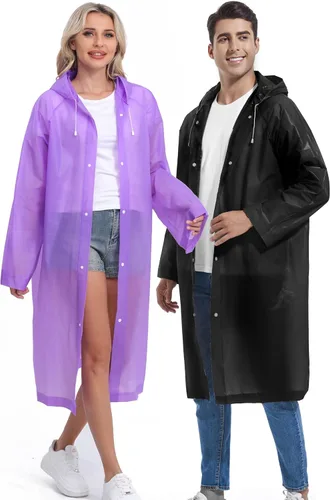 Miniatura 120 de 2 abrigos de lluvia de Borogo para adultos, chaquetas de lluvia reutilizables para hombres y mujeres