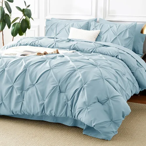 Miniatura 28 de CozyLux - Juego de ropa de cama con pliegues plisados de 7 piezas en una bolsa; edredón tamaño King para todas las estaciones, sábanas, fundas