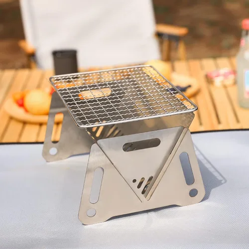 Miniatura 5 de Estufa de leña pequeña para acampar con parrilla de malla para mochileros al aire libre tipo tarjeta desmontable Quemador Solo acero inoxidable