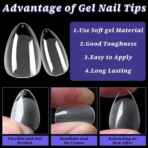 Miniatura 2 de 240 puntas de uñas de gel extra cortas, uñas postizas de almendra, uñas postizas transparentes, uñas cortas XS de almendra, puntas de uñas