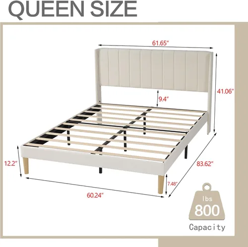 Miniatura 2 de AGARTT Marco de Cama Tapizada con Plataforma Tamaño Queen con Cabecero y Piecero/Soporte de Listones de Madera/No Necesita Somier/Fácil Montaje