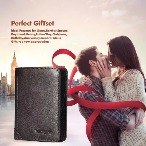 Miniatura 8 de MANBANG - Funda de piel sintética para hombre, con ventana de identificación y tarjetero