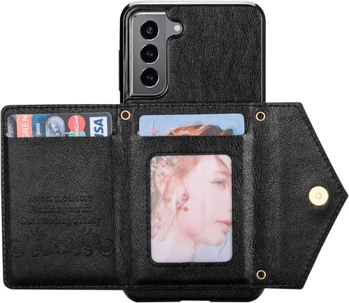Miniatura 8 de Funda de cuero con tapa para Samsung Galaxy S23 5G, funda cruzada con soporte para tarjeta de crédito y correa con cordón de 6.1 pulgadas, para Negro