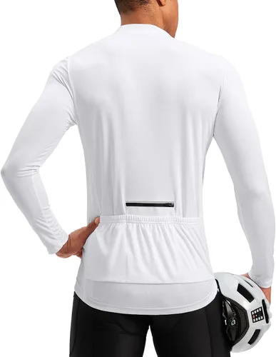 Maillot de ciclismo para hombre con 3+1 bolsillos traseros con cremallera, manga larga, absorción de humedad, UPF 50+ media cremallera