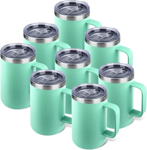 Miniatura 31 de Taza de café aislada de 22 onzas con asa y tapa a prueba de fugas, vaso de viaje de acero inoxidable de doble pared para viajes, oficina, hogar