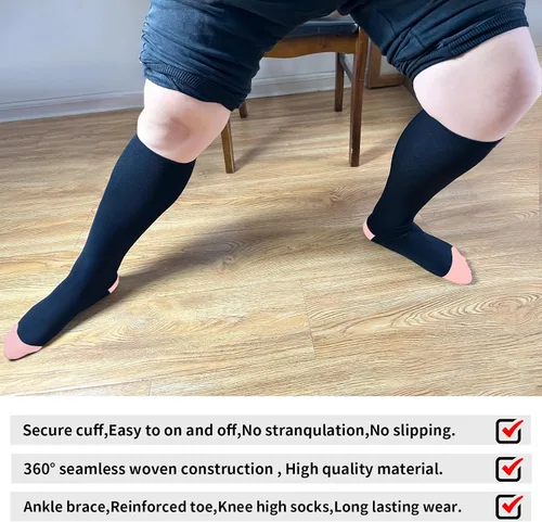 Miniatura 3 de Calcetines de compresión de talla grande para mujeres y hombres, medias de compresión hasta la rodilla de 20-30mmHg, calcetines de soporte, XL-4XL