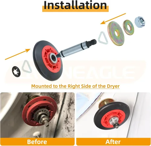 Miniatura 7 de WPW10314173 Kit de soporte de tambor de rodillo para secadores Whirlpool Maytag Includes WPW10314173 Roller Drum Support Kit with WP691366 Idler
