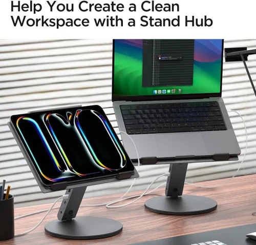 Miniatura 2 de Spigen ArcDock - Soporte para laptop con concentrador 6 en 1 USB-A 3.0, USB-C 3.0, PD 100W, 4K 60Hz HDMI, universal, ajustable, plegable, con base