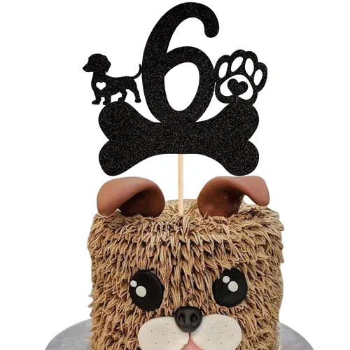 Miniatura 18 de 1 pieza de decoración para pastel de tercer cumpleaños con purpurina negra con pata de perro de tres años de edad, cachorro de perro, hueso de hueso