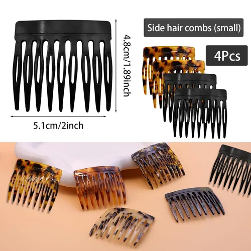 Miniatura 3 de 4 peines laterales para el cabello, pequeños accesorios decorativos para peinar el cabello, pinzas de sujeción fuerte para mujeres (negro, amarillo)