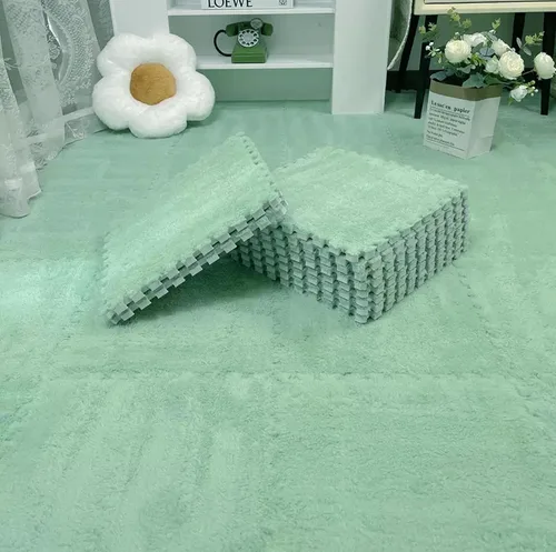 Miniatura 25 de 12 piezas de baldosas de alfombra de espuma entrelazadas para niños con borde, cuadrados gruesos de alfombra de felpa, tapetes de juego para el Negro