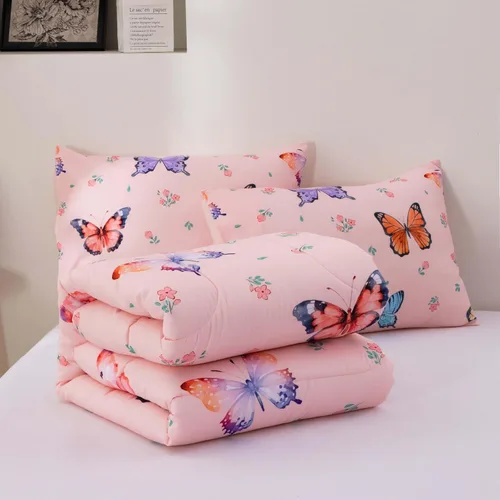 Miniatura 8 de Btargot Juego de edredón de 3 piezas con diseño de mariposas para niños, juego de cama con estampado de flores coloridas para mujeres y niñas