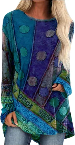 Miniatura 21 de Túnicas o tops para mujer para llevar con leggings, manga larga, ajuste holgado, ropa de otoño, cuello redondo, degradado, cómodas, blusas 02 Verde