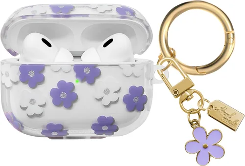 Miniatura 12 de Funda compatible con AirPods Pro 2 2022, TPU suave con bonito patrón de flores para AirPods Pro de 2ª/1ª generación con llavero de flores y Negro