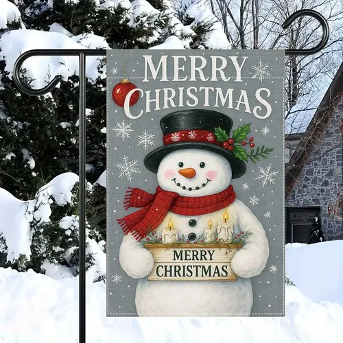 Miniatura 11 de Bandera de jardín de Navidad ActFirst de 12 x 18 pulgadas, bandera de muñeco de nieve de familia de Navidad Feliz con árbol, pequeña decoración