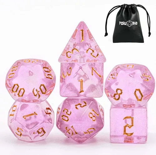 Miniatura 32 de Juego de dados DND de 7 dados poliédricos con una bolsa de dados de cuero, juego de dados D&D para juegos de mesa RPG (negro)