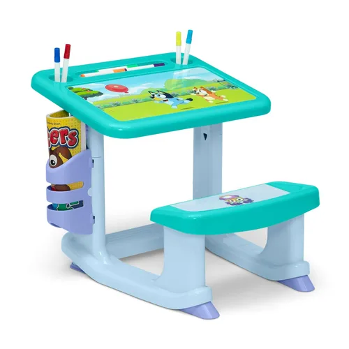 Mesa de Dibujo y Juego Bluey de Delta Children – Incluye 10 Marcadores y Libro para Colorear, Azul