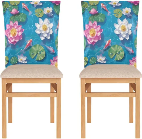 3D Colorful Water Lilies Fish Chair Cover for Office Chair Washable for Dining Set of 2 Decor Club Cover protectores de sillas para comedor