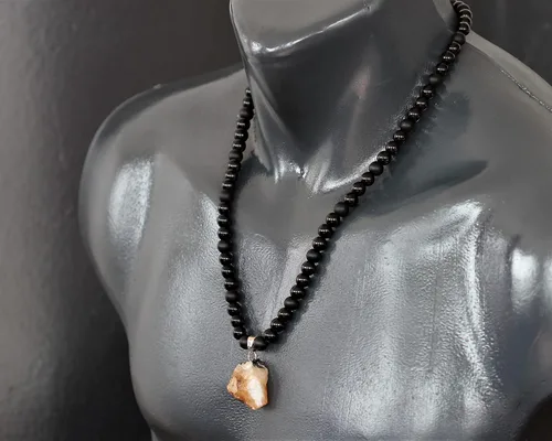 Miniatura 48 de Colgante de turmalina cruda natural, Collar de cuentas de ónix negro genuino, Collar de piedra negra, Collar de piedras preciosas, Cuentas de 0.315