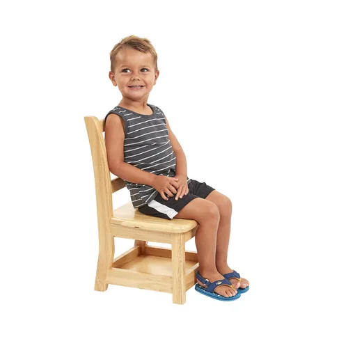 Miniatura 10 de ECR4Kids Silla de escalera de tres peldaños con almacenamiento, altura del asiento de 10 pulgadas, asiento de aula, natural, paquete de 2