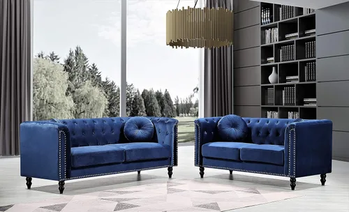 Miniatura 24 de Container Furniture Direct S5370-S Kittleson Velvet Upholstered Modern Chesterfield Sofa with Nailhead Trim, Gray