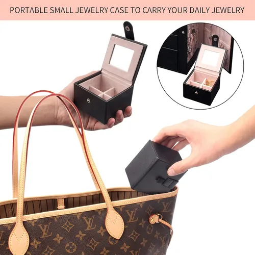 Miniatura 6 de FEIYAN Joyero organizador grande con estuche de viaje pequeño, caja negra de espejo de 6 capas con cajones para mujer