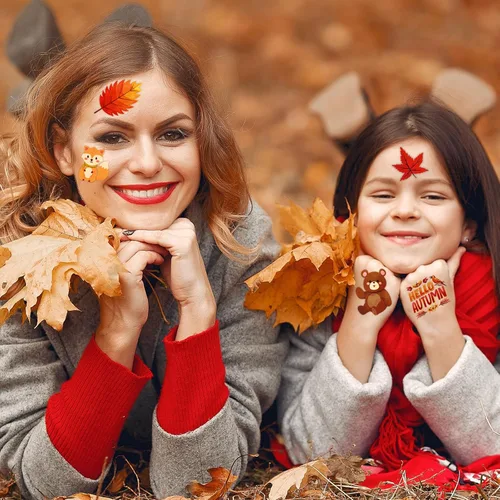 Miniatura 3 de 240 tatuajes temporales de otoño para niños, Acción de Gracias, impermeables, tatuajes de seguridad, la mejor opción para rellenar bolsas