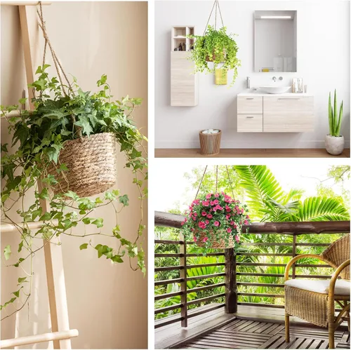 Miniatura 6 de Maceta colgante de yute tejido de calibre pequeño de 8 pulgadas, cesta para plantas de pastos marinos, soporte decorativo para plantas, ideal