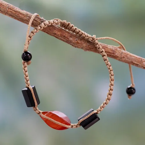 Miniatura 2 de NOVICA multi-gem pulsera con abalorio Ágata, 6.75" "Midnight Flame